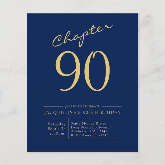 Begroting 90th Birthday Invitation Navy Blue Flyer (Voorkant)