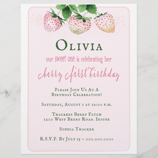Begroting Aardbei 1e uitnodiging van de Birthday Flyer (Voorkant)