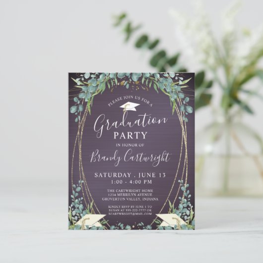 Begroting Afstuderen Paarse botanische uitnodiging (Staand voorkant)