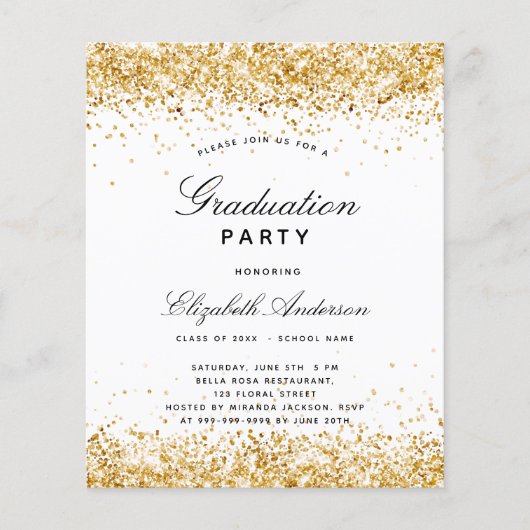 Begroting afstuderen witte goudglitter uitnodiging (Voorkant)