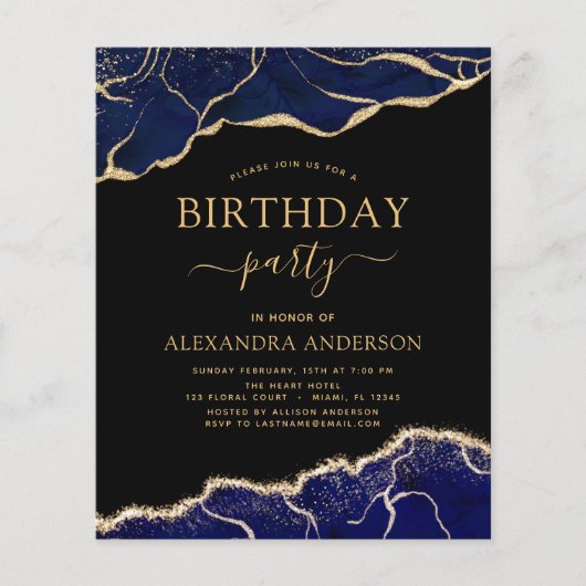 Begroting Agate Navy Blue Birthday Party Elke leef Flyer (Voorkant)