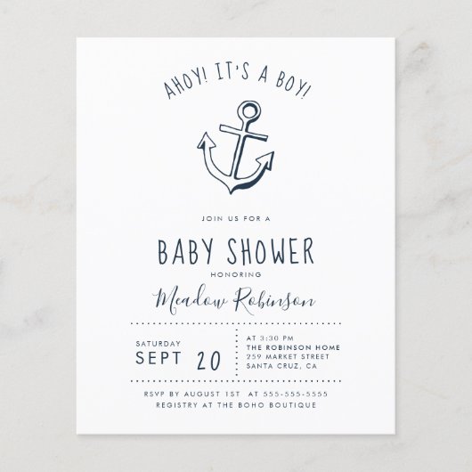 Begroting Ahoy. Het is een jongen! Nautisch Baby s (Voorkant)