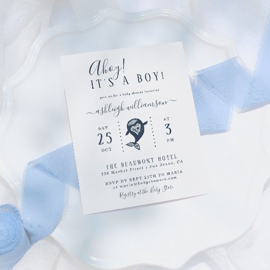 Begroting Ahoy. Nautical Whale Baby Boy Shower