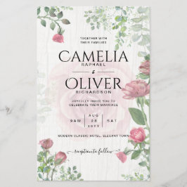 Begroting All-in-1 Dusty Pink Roses Floral Wedding Flyer
