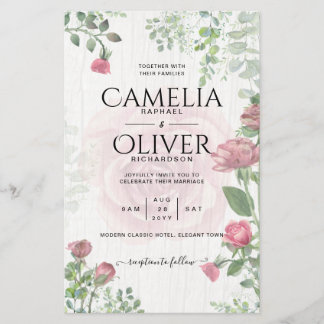 Begroting All-in-1 Dusty Pink Roses Floral Wedding Flyer