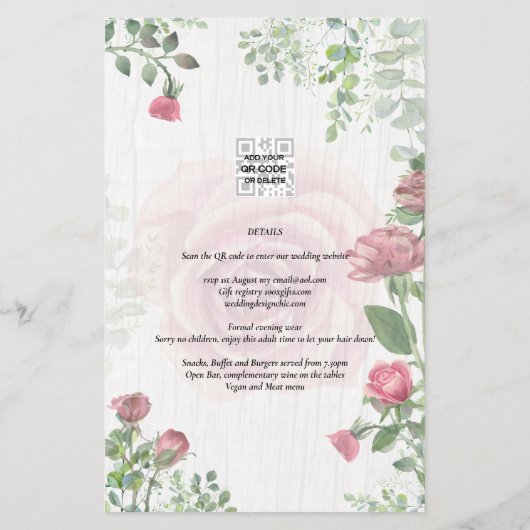 Begroting All-in-1 Dusty Pink Roses Floral Wedding Flyer (Achterkant)