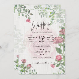 Begroting All-in-1 Dusty Pink Roses Floral Wedding Kaart