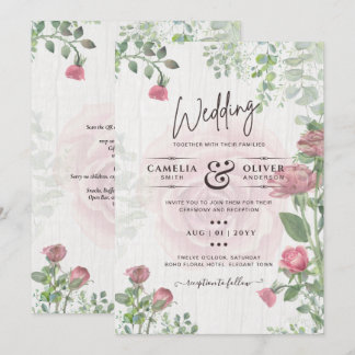 Begroting All-in-1 Dusty Pink Roses Floral Wedding Kaart
