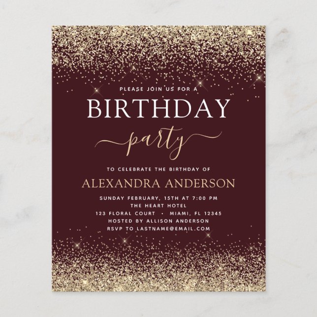 Begroting Alle leeftijden Birthday Burgundy Gold G (Voorkant)