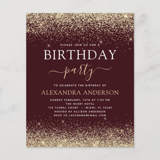 Begroting Alle leeftijden Birthday Burgundy Gold G Flyer (Voorkant)
