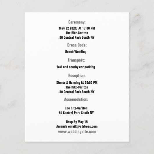 Begroting allemaal in één info rsvp en trouwuitnod flyer (Achterkant)