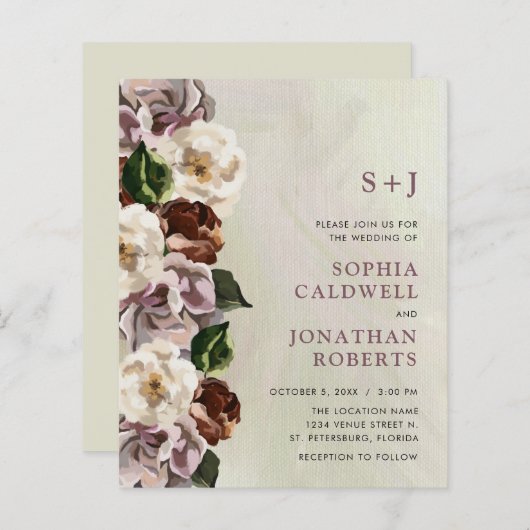 Begroting allemaal in één Moody Floral Wedding Inv (Voorkant / Achterkant)