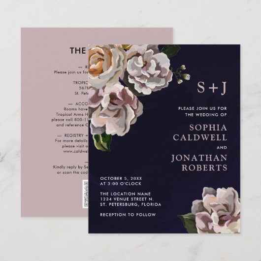 Begroting allemaal in één Moody Floral Wedding Inv (Voorkant / Achterkant)