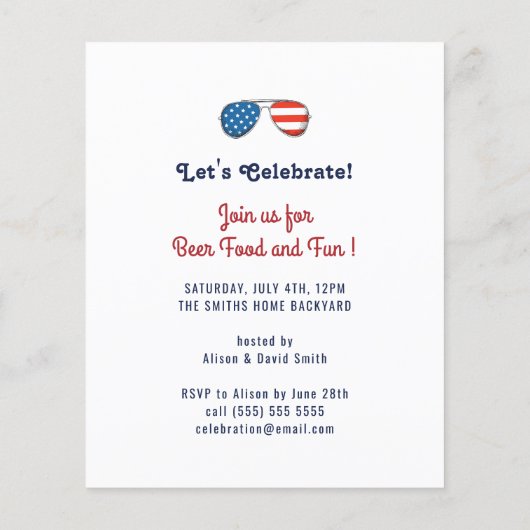 BEGROTING Amerikaanse vlag 4e van de uitnodiging v Flyer (Achterkant)