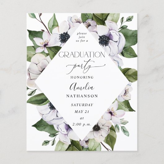 Begroting Anemone White Floral Gradual Party Flyer (Voorkant)