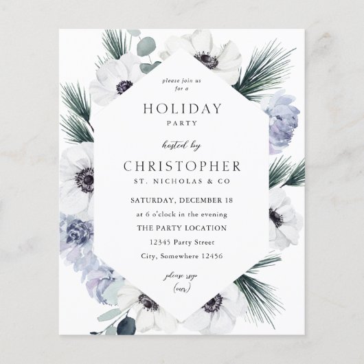 Begroting Anemone Winter White Floral Holiday Flyer (Voorkant)
