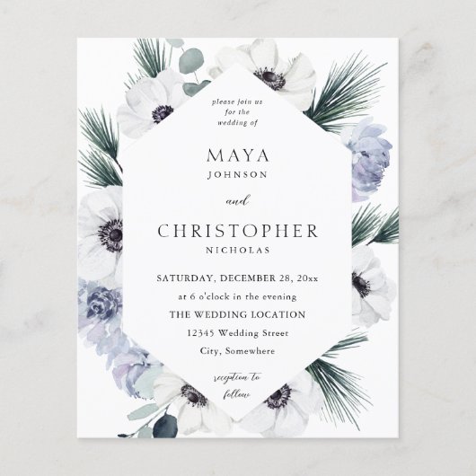 Begroting Anemone Winter White Floral Wedding Flyer (Voorkant)