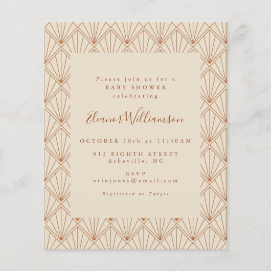 Begroting Art deco Verbrandd Oranje Baby shower ui (Voorkant)