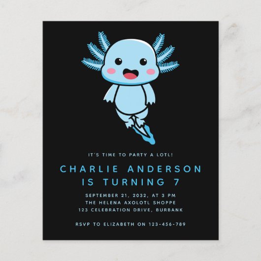 Begroting Axolotl Kind Birthday Party Invitation (Voorkant)