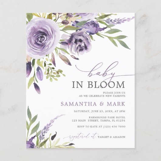 BEGROTING Baby Bloom Floral Baby shower Invitation (Voorkant)