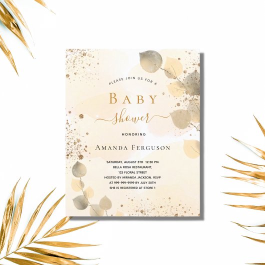 Begroting Baby shower eucalyptus glitter gouden he