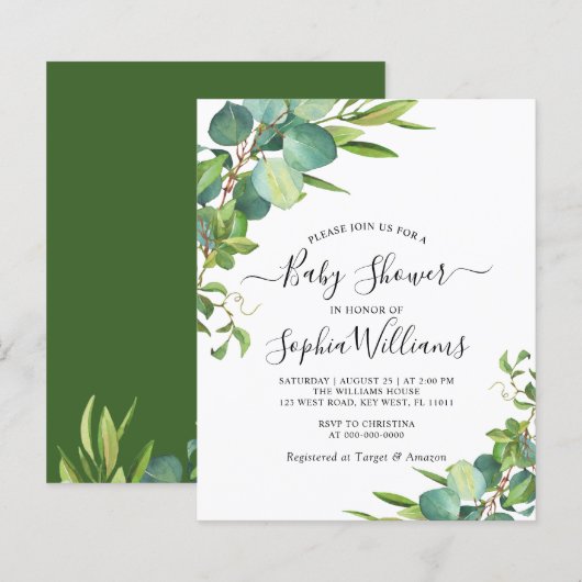 Begroting Baby shower Eucalyptus Greenery (Voorkant / Achterkant)