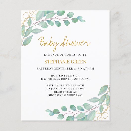 Begroting Baby shower Eucalyptus Greenery (Voorkant)