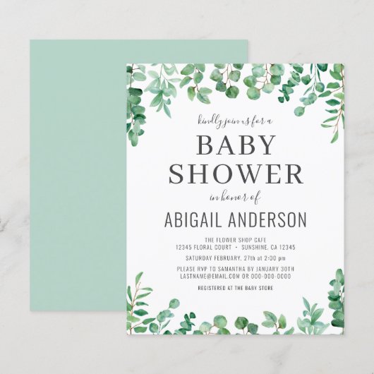 Begroting Baby shower Eucalyptus Greenery (Voorkant / Achterkant)