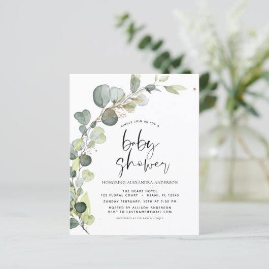 Begroting Baby shower Greenery Eucalyptus Invitati (Staand voorkant)