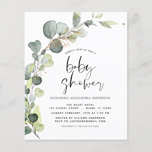 Begroting Baby shower Greenery Eucalyptus Invitati (Voorkant)