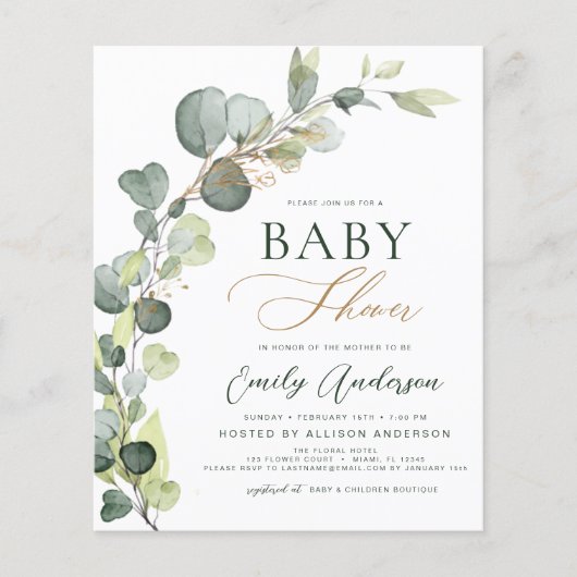 Begroting Baby shower Greenery Eucalyptus Invitati (Voorkant)