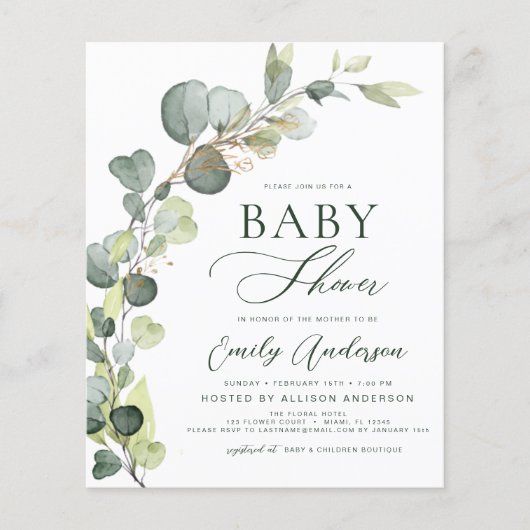 Begroting Baby shower Greenery Eucalyptus Invitati (Voorkant)