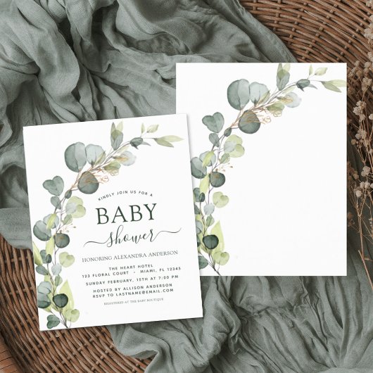 Begroting Baby shower Greenery Eucalyptus Invitati Flyer