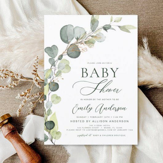 Begroting Baby shower Greenery Eucalyptus Invitati Flyer