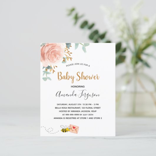 Begroting Baby shower roze hommel bijenbloem (Staand voorkant)