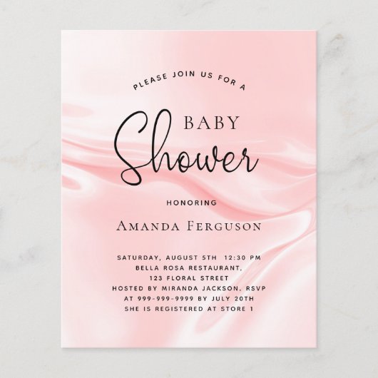 Begroting baby shower roze satijn zijde uitnodigin (Voorkant)