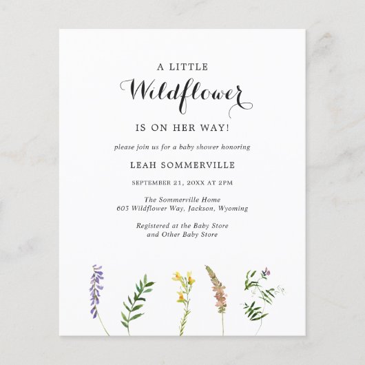 Begroting Baby shower Wildflower Girl (Voorkant)