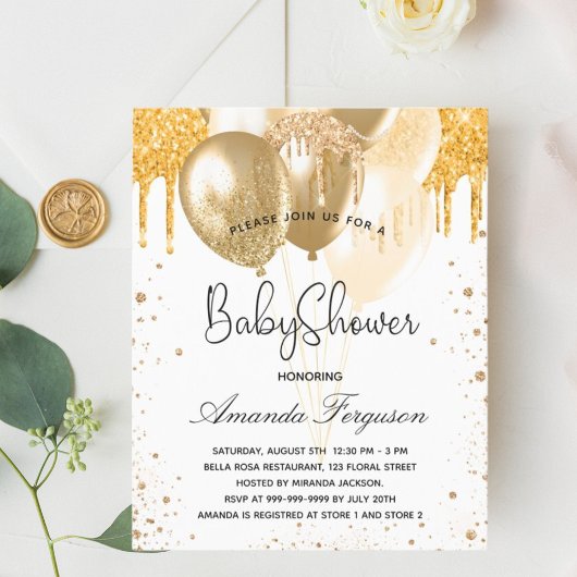 Begroting baby shower witte glitterballonnen