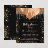 Begroting baby shower zwarte goudglitter uitnodigi (Voorkant / Achterkant)