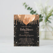 Begroting baby shower zwarte goudglitter uitnodigi (Staand voorkant)