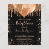 Begroting baby shower zwarte goudglitter uitnodigi (Voorkant)