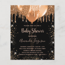 Begroting baby shower zwarte goudglitter uitnodigi