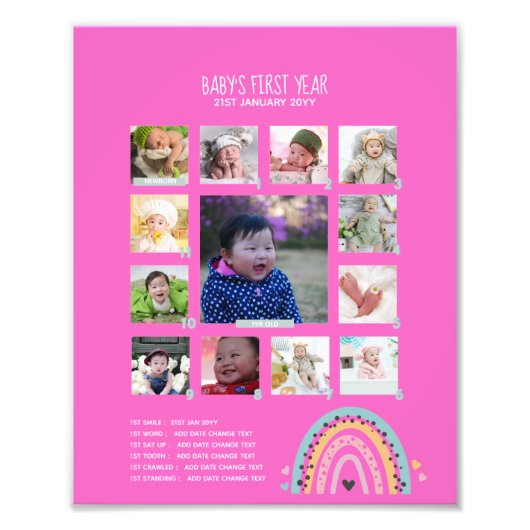 BEGROTING Babys 1st jaar PHOTO Grandparent Keepsla Foto Afdruk (Voorkant)