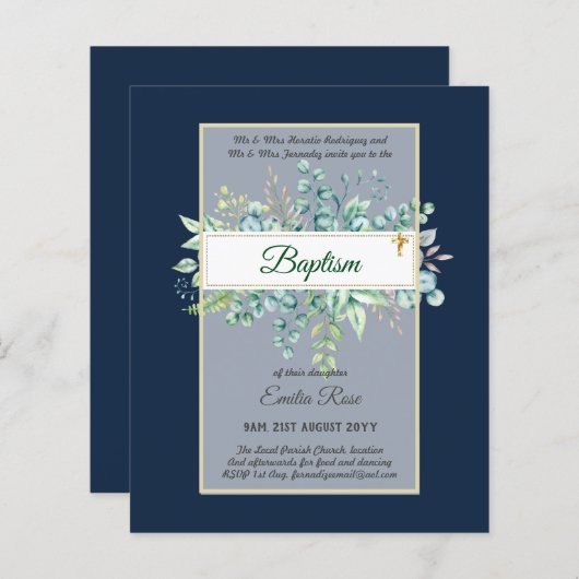 Begroting BAPTISM Christening Greenery Leaves Invi (Voorkant / Achterkant)