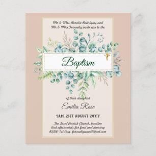 Begroting BAPTISM Christening Greenery Leaves Invi Flyer