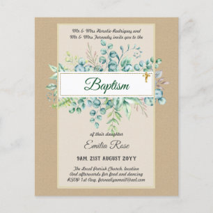 Begroting BAPTISM Christening Greenery Leaves Invi Flyer