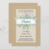 Begroting BAPTISM Christening Greenery Leaves Invi Kaart (Voorkant / Achterkant)