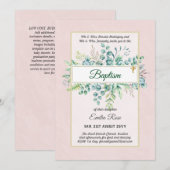 Begroting BAPTISM Christening Greenery Leaves Invi Kaart (Voorkant / Achterkant)