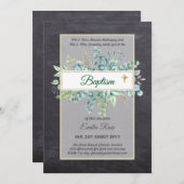 Begroting BAPTISM Christening Greenery Leaves Invi Kaart (Voorkant / Achterkant)