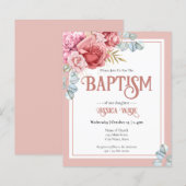 Begroting Baptism Pink Floral Uitnodigingen (Voorkant / Achterkant)